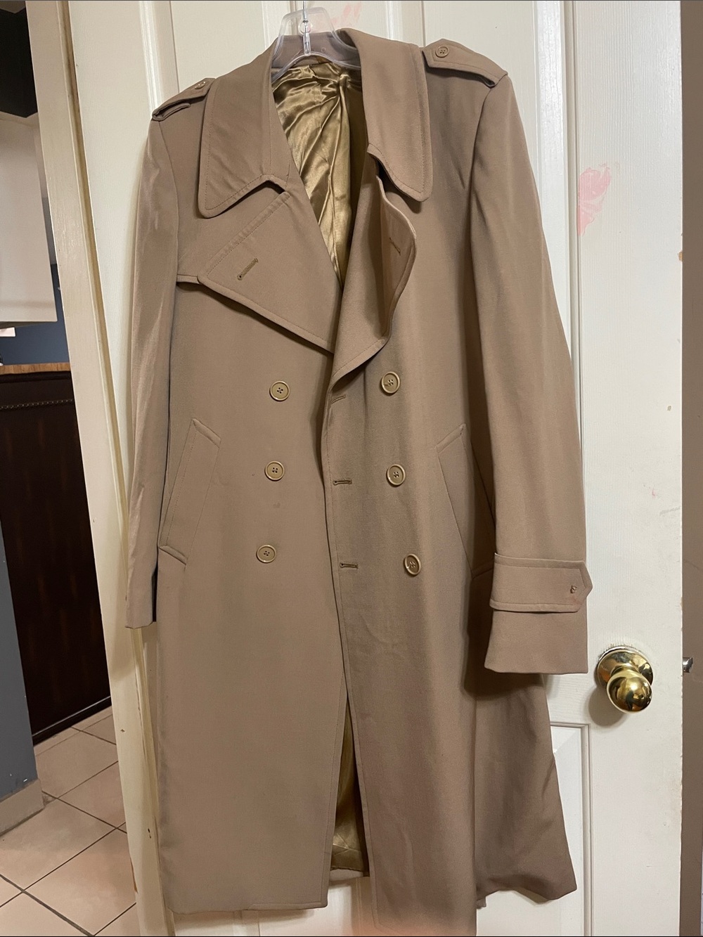 Made in Italy 100 pure virgin wool Women's Beige Double-Breasted Trench Coat